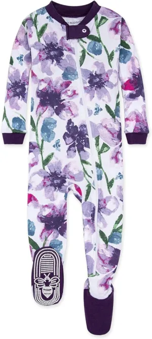 Burt's Bees Baby Baby Girls' Organic Cotton Zip-Front Non-Slip Footed Sleeper Pajamas