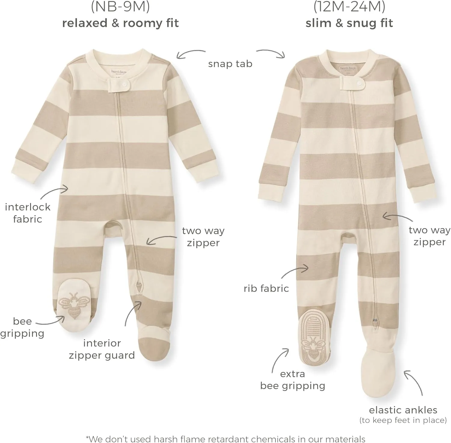 Burt's Bees Baby Baby Girls' Organic Cotton Zip-Front Non-Slip Footed Sleeper Pajamas
