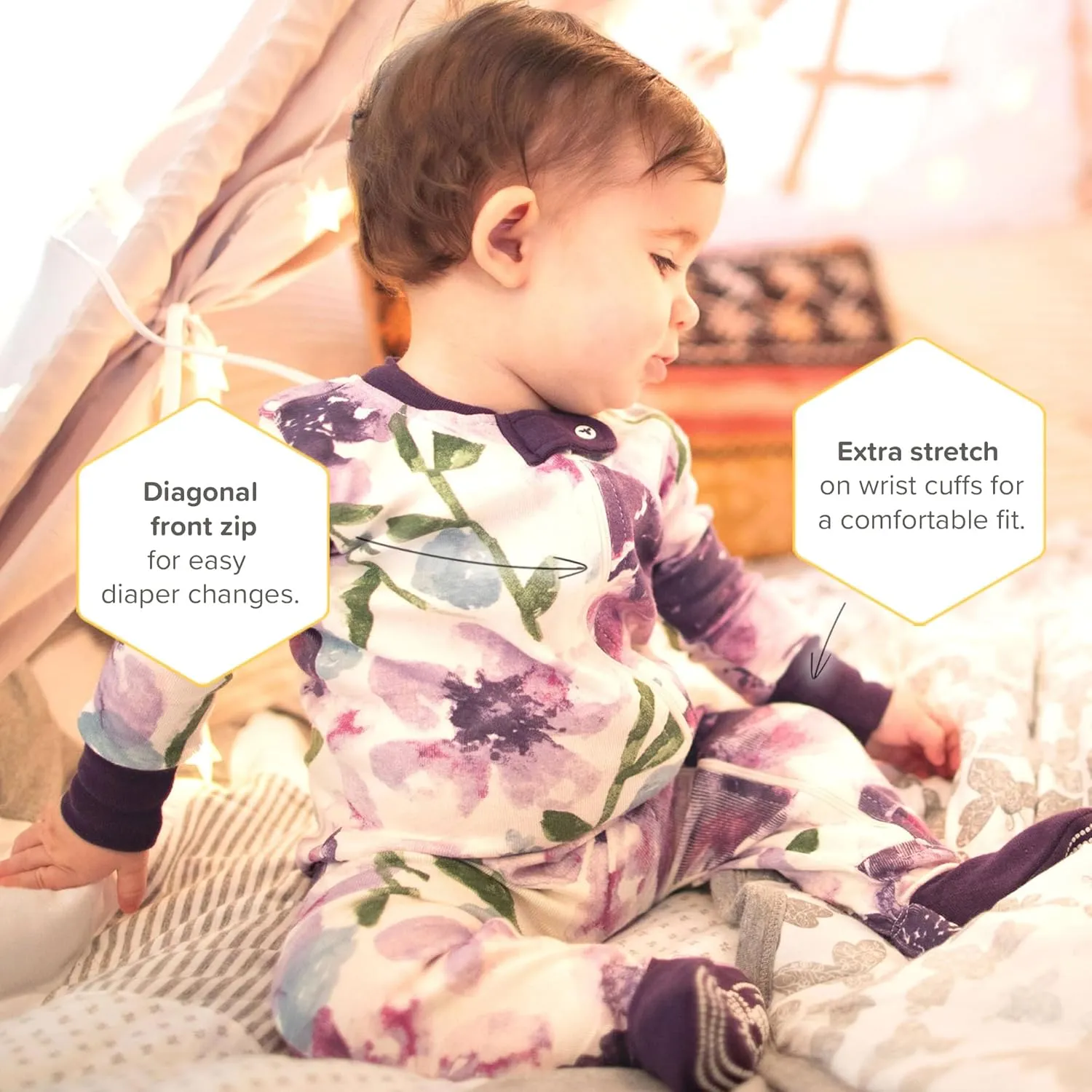 Burt's Bees Baby Baby Girls' Organic Cotton Zip-Front Non-Slip Footed Sleeper Pajamas