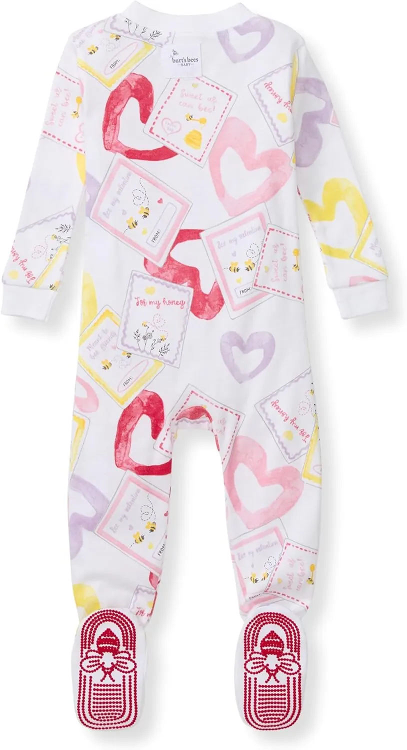 Burt's Bees Baby Baby Girls' Organic Cotton Zip-Front Non-Slip Footed Sleeper Pajamas