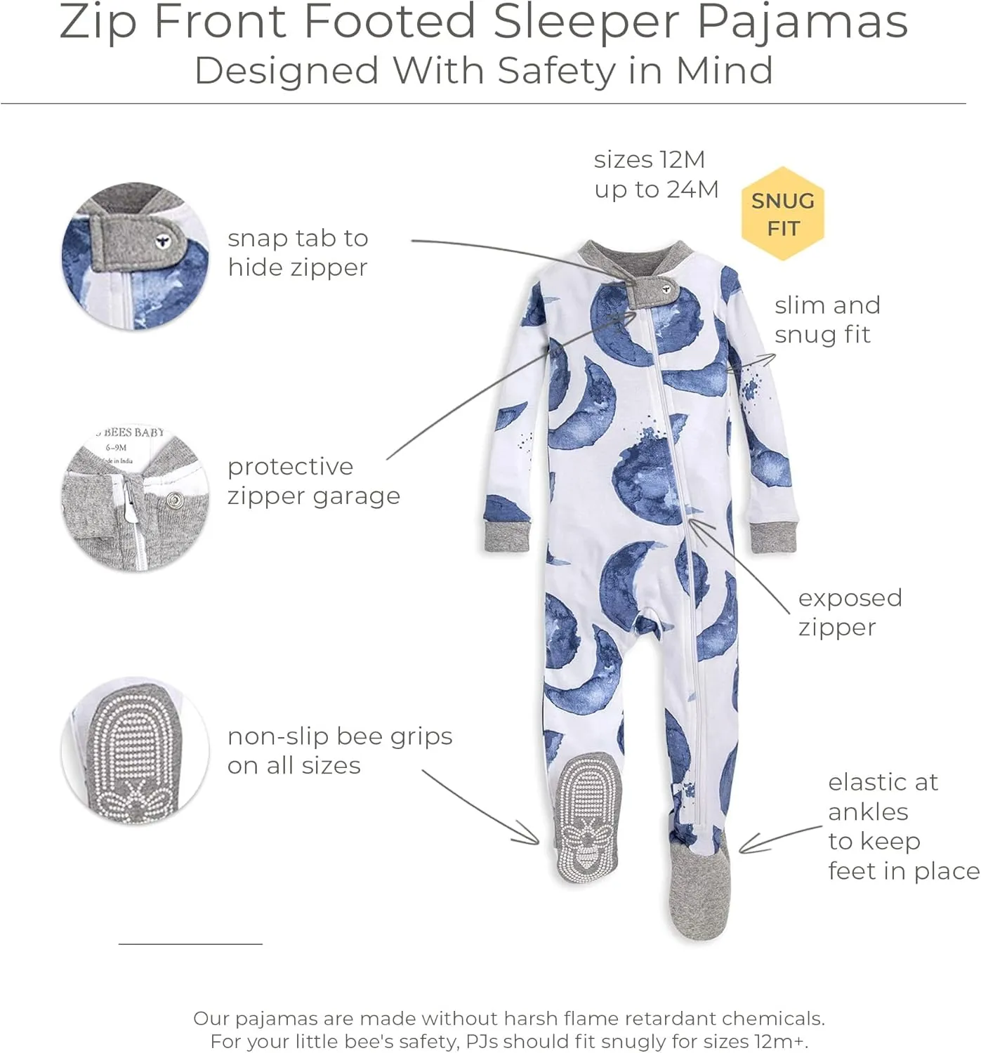 Burt's Bees Baby Boys' Pajamas, Zip-Front Non-Slip Footed Sleeper, Organic Cotton