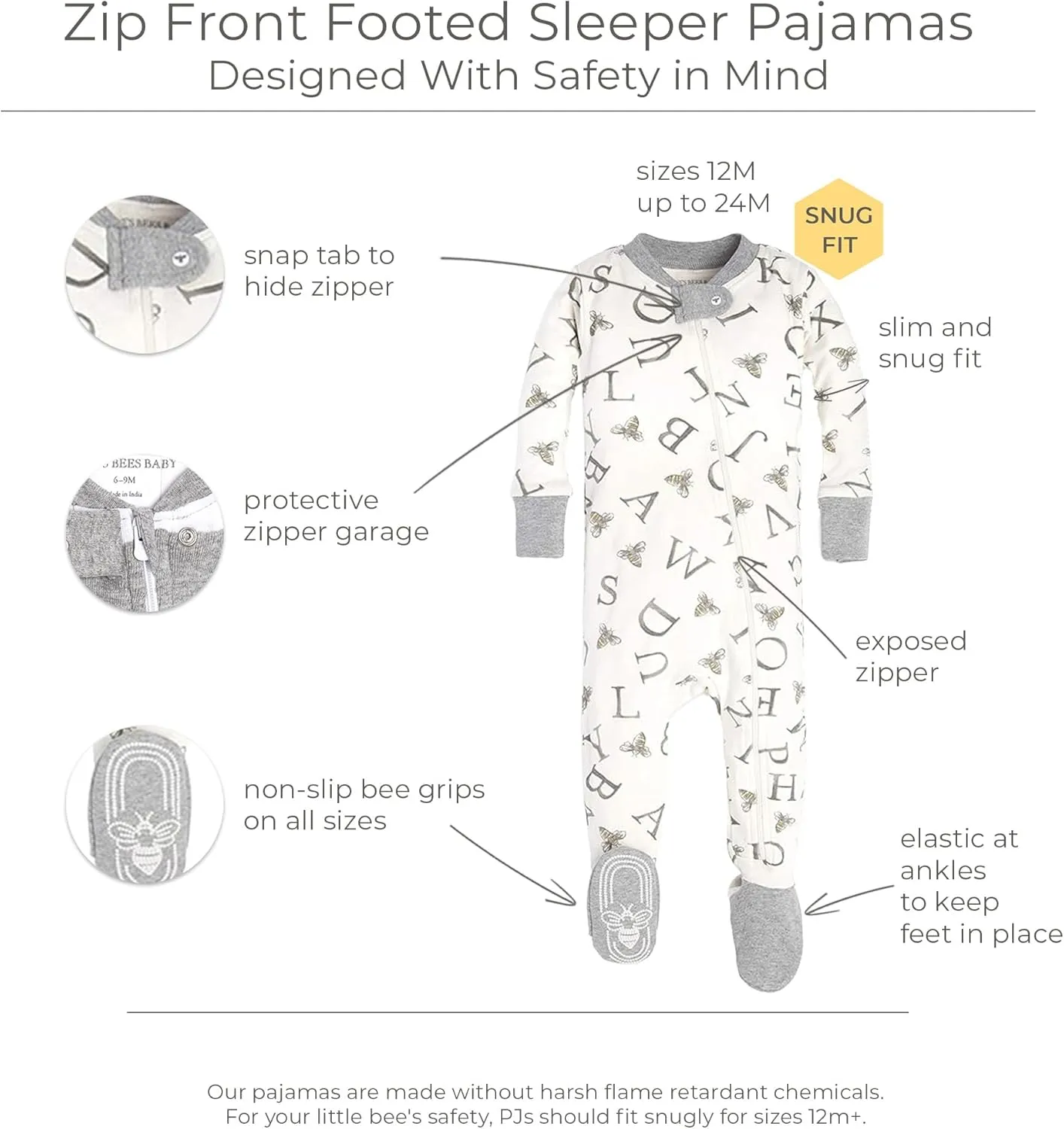 Burt's Bees Baby Boys' Pajamas, Zip-Front Non-Slip Footed Sleeper, Organic Cotton