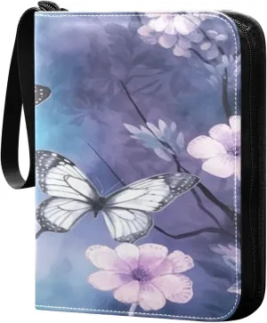 Butterflies Painted Card Binder 4-Pocket, 400 Pockets PU Waterproof Zippered Collector Card Album with 50 Removable Sleeves for Trading, Game Cards