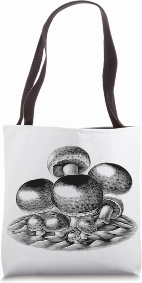 Button Edible Mushrooms Fungi Foraging Cottagecore Vintage Tote Bag
