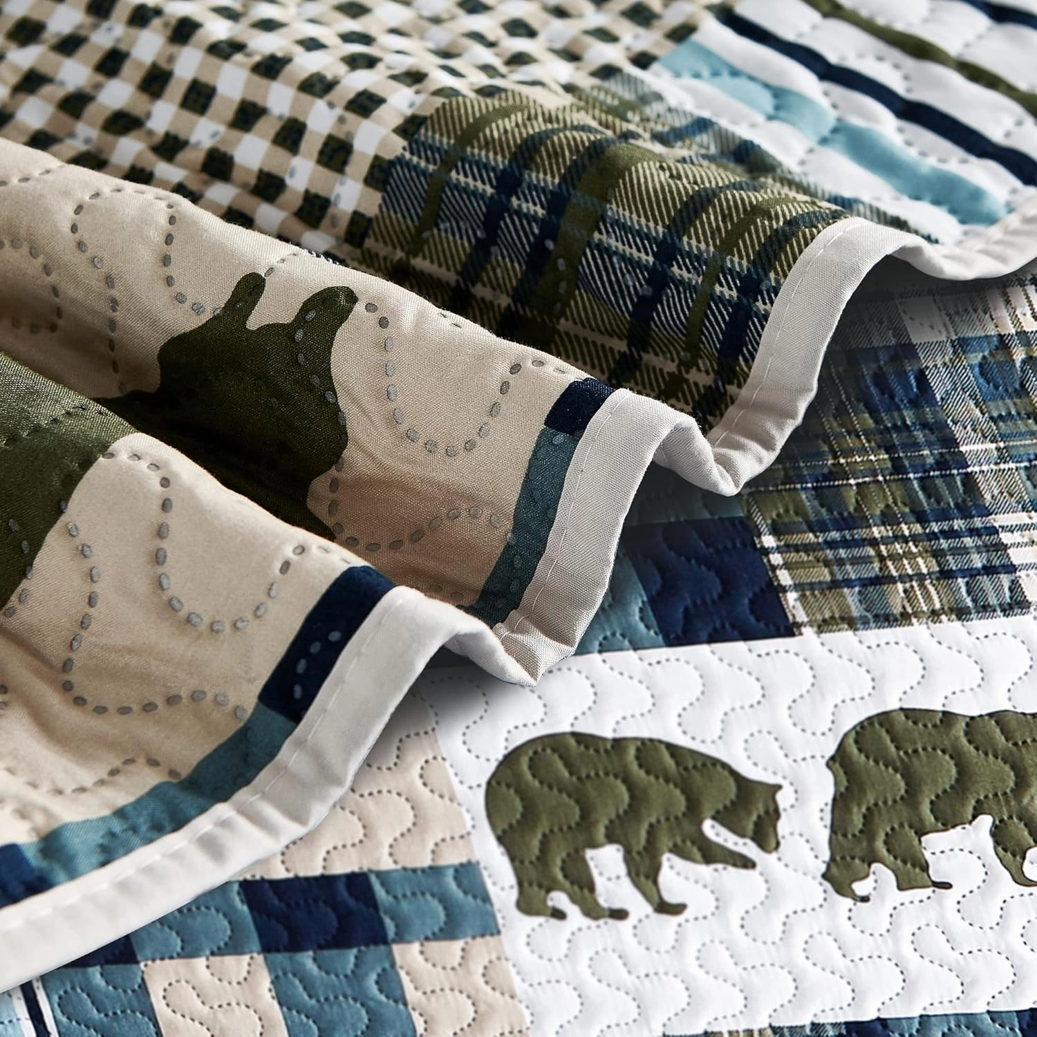 Cabin Quilt Set Queen, Christmas Rustic Quilt Coverlet Bed Set, 3-Piece Lightweight Reversible All Season Quilt Set, Lodge Bedspread Quilt with 2 Shams
