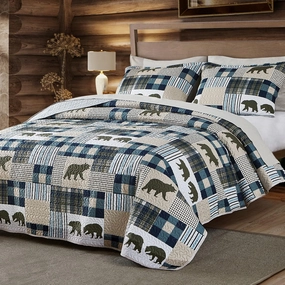 Cabin Quilt Set Queen, Christmas Rustic Quilt Coverlet Bed Set, 3-Piece Lightweight Reversible All Season Quilt Set, Lodge Bedspread Quilt with 2 Shams