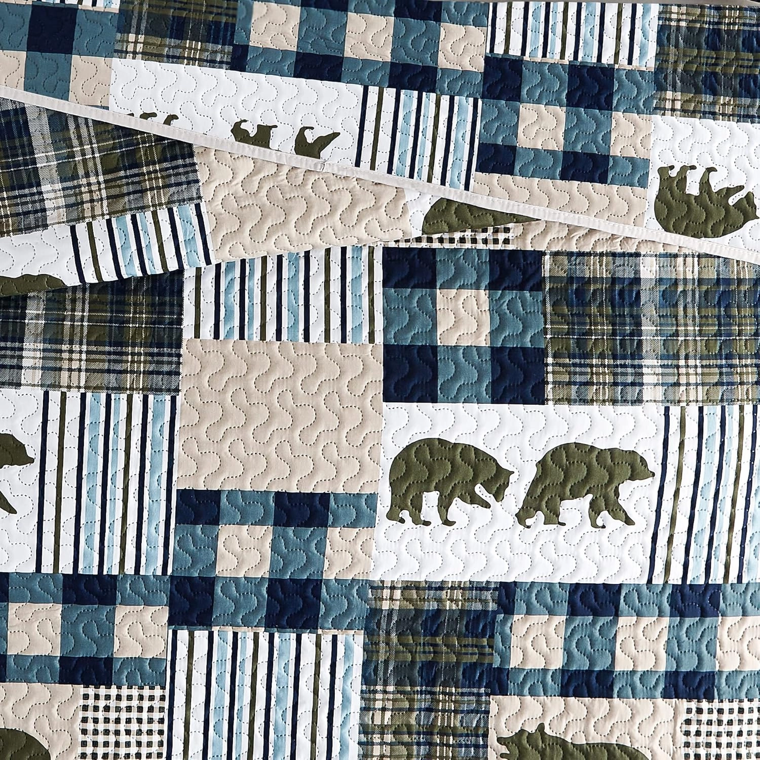 Cabin Quilt Set Queen, Christmas Rustic Quilt Coverlet Bed Set, 3-Piece Lightweight Reversible All Season Quilt Set, Lodge Bedspread Quilt with 2 Shams