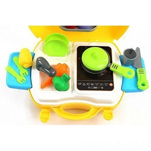 Cable World Plastic Luxury Kitchen Set Cooking Toy with Briefcase and Accessories (Yellow)