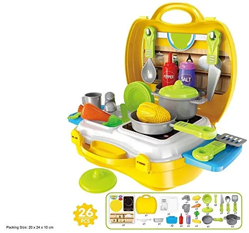 Cable World Plastic Luxury Kitchen Set Cooking Toy with Briefcase and Accessories (Yellow)