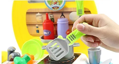 Cable World Plastic Luxury Kitchen Set Cooking Toy with Briefcase and Accessories (Yellow)