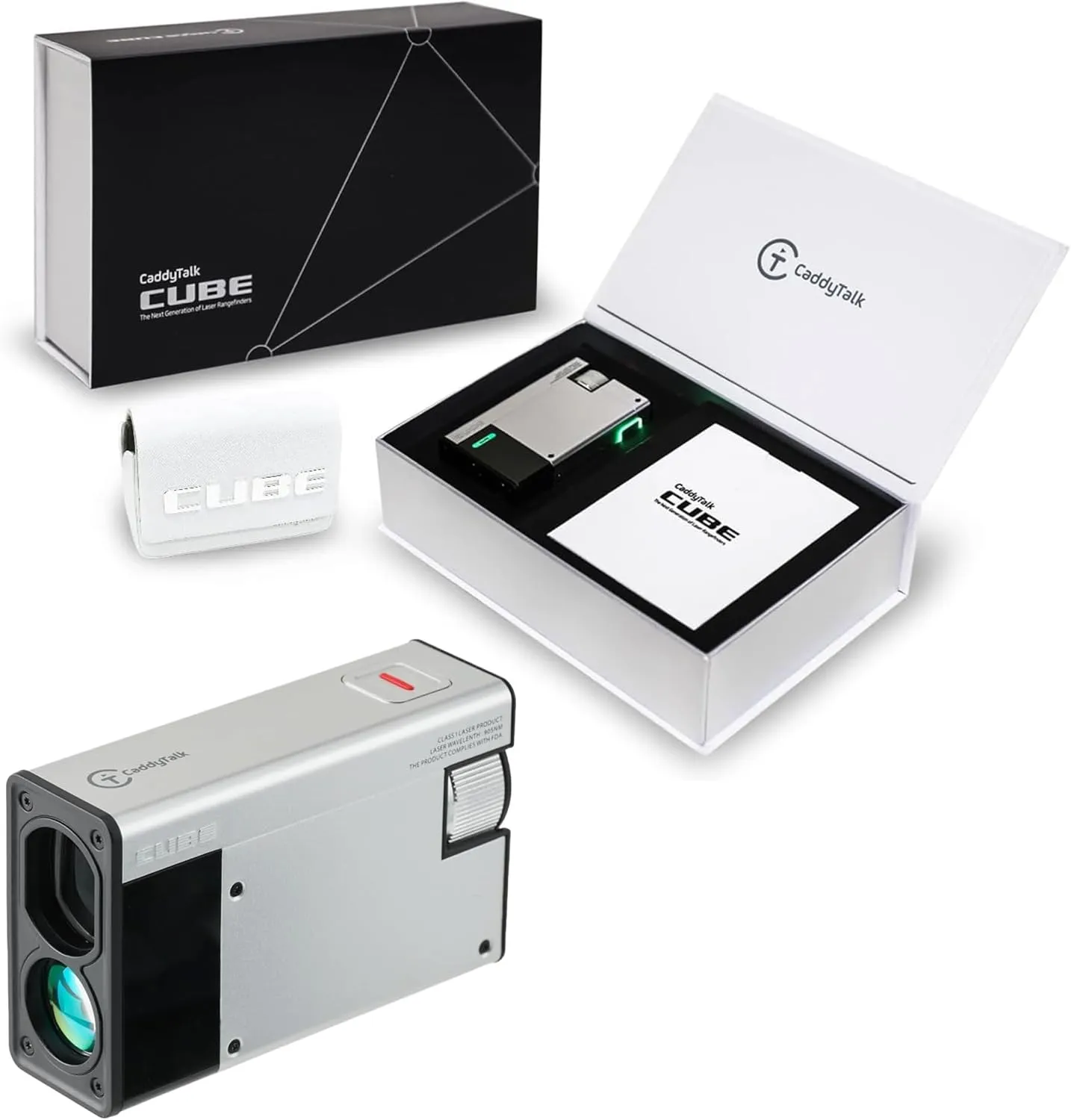 CADDYTALK Cube Golf Laser Rangefinder with Slope, Environment, Triangulation, 6X Super Clear Zoom, 5-1,000M, Water Resistant, 700mAh Rechargeable Battery, 10,000x Actuations, Pouch