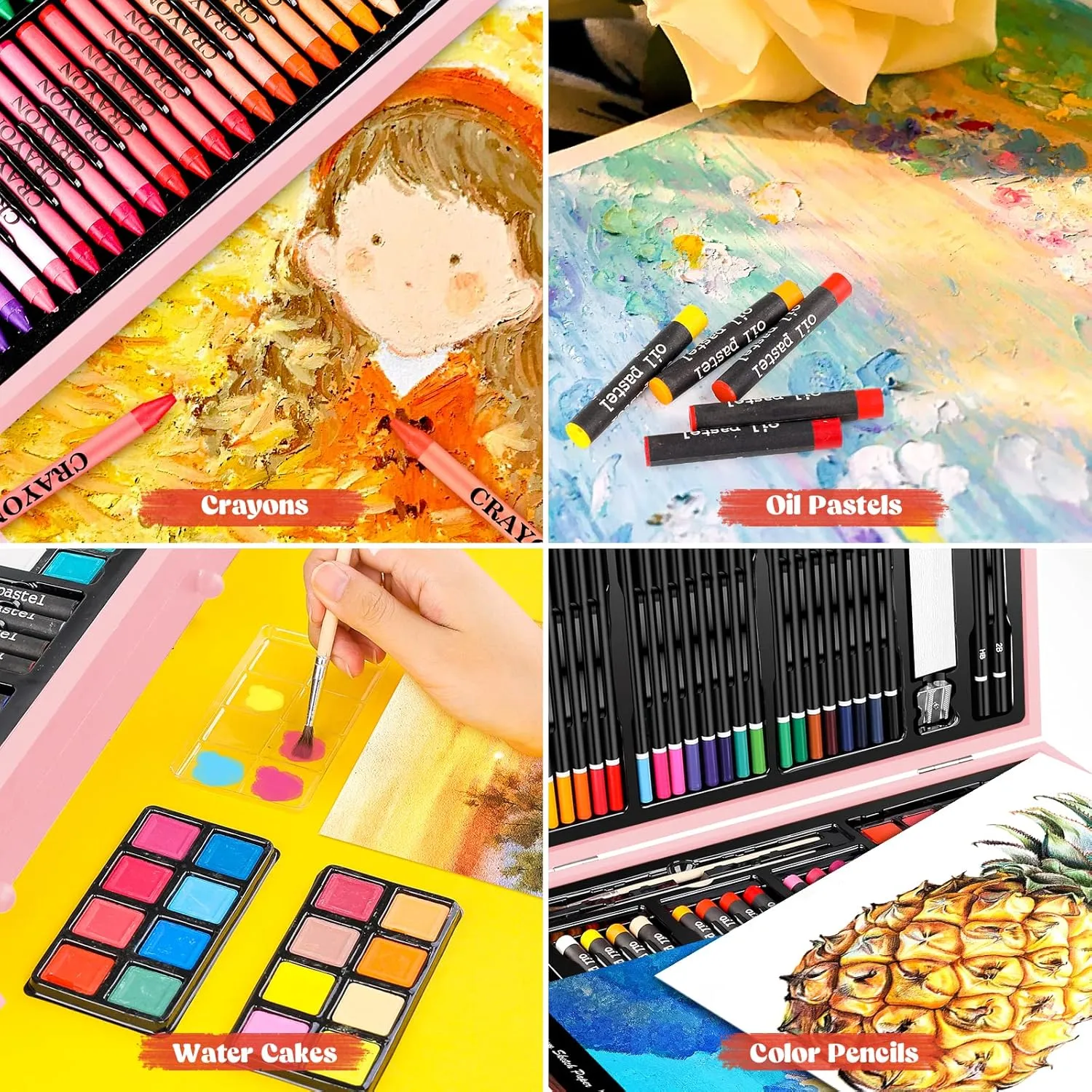 Caliart Art Supplies, 153-Pack Deluxe Wooden Art Set Crafts Drawing Painting Coloring Supplies Kit with 2 A4 Sketch Pads, Halloween Creative Gift Box for Adults Artist Beginners Kids Girls Boys