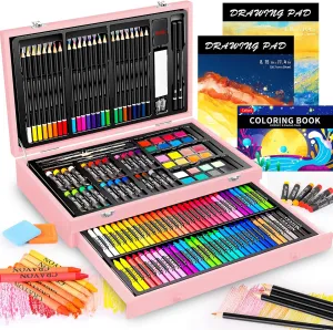 Caliart Art Supplies, 153-Pack Deluxe Wooden Art Set Crafts Drawing Painting Coloring Supplies Kit with 2 A4 Sketch Pads, Halloween Creative Gift Box for Adults Artist Beginners Kids Girls Boys
