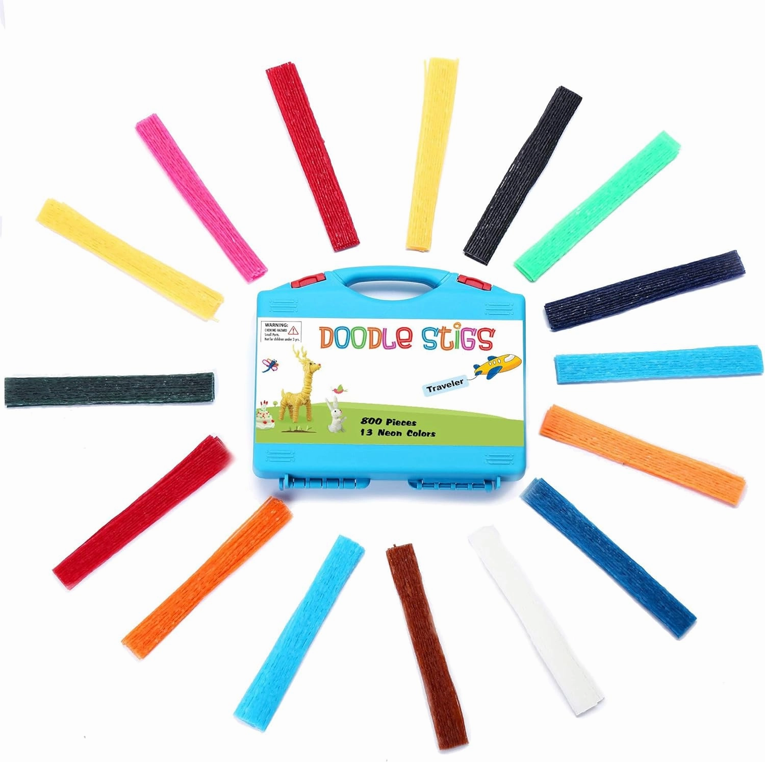 CALPALMY (800 PCS Wax Sticks for Kids, Bendable Wax Yarn Sticks - 13 Neon Colors Doodle Stigs Travel Kit - DIY Crafts and Home Partty, School Project Supplies; Great Sensory Fidget Toy for Kids