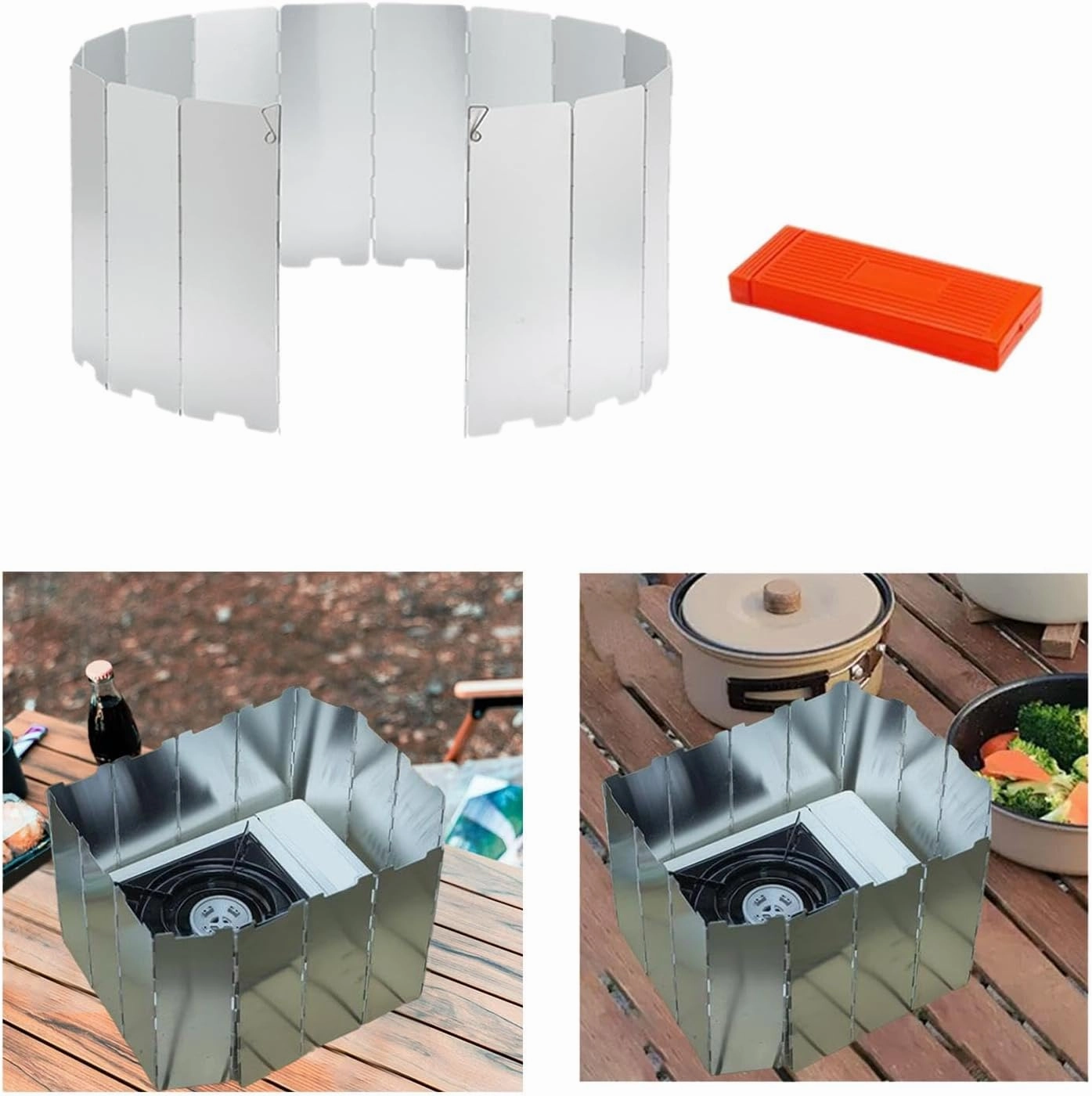 Camp Stove Windscreen Windshield Foldable with Carrying Bag 16 Plates Wind Protection Wind Shade for Hiking BBQ Picnic Cooker, Argent