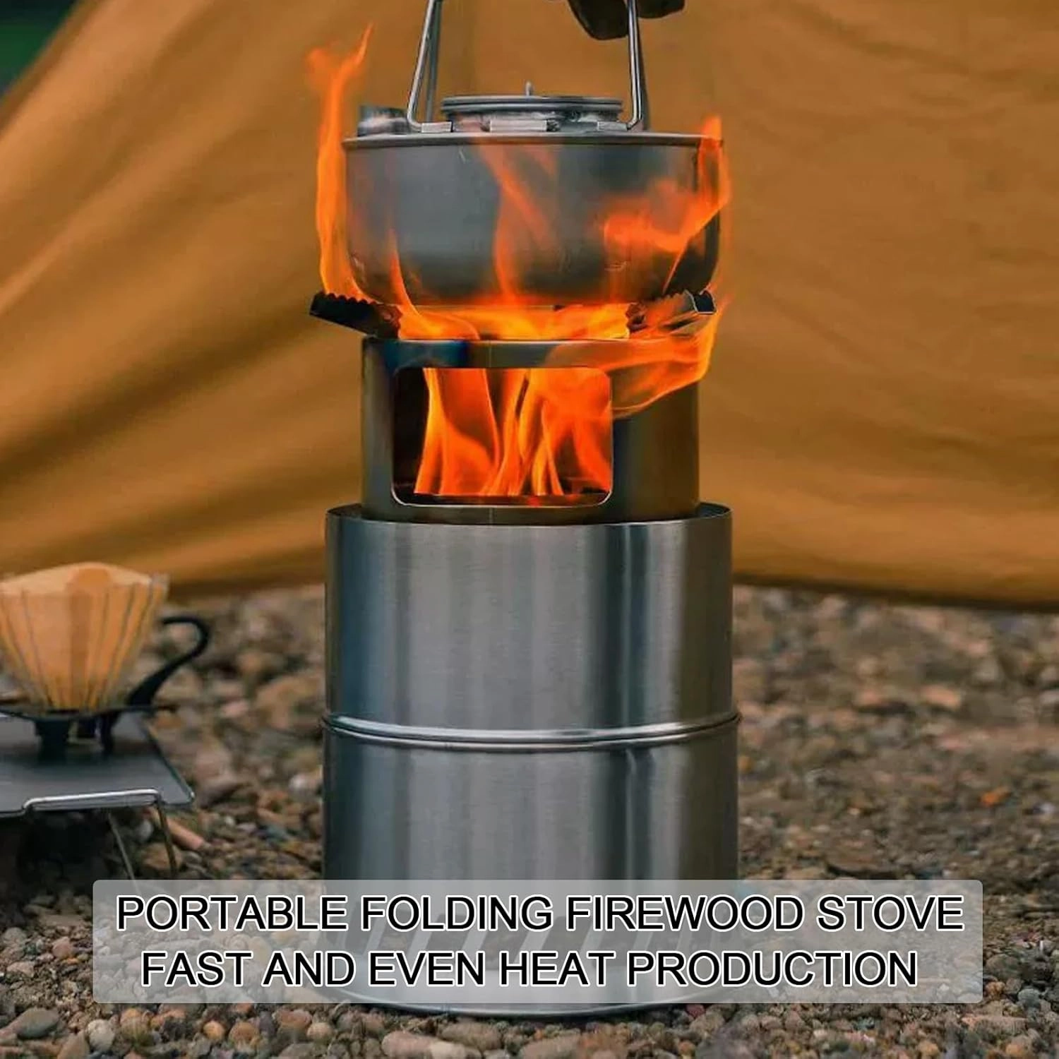 Camp Stove Wood，Portable Wood Stove，Split Foldable Camping 201 Stainless Steel Woodstove, Small Size, Light Weight, Easy to Carry, for Backyard Barbecue/Outdoor Camping(Large)