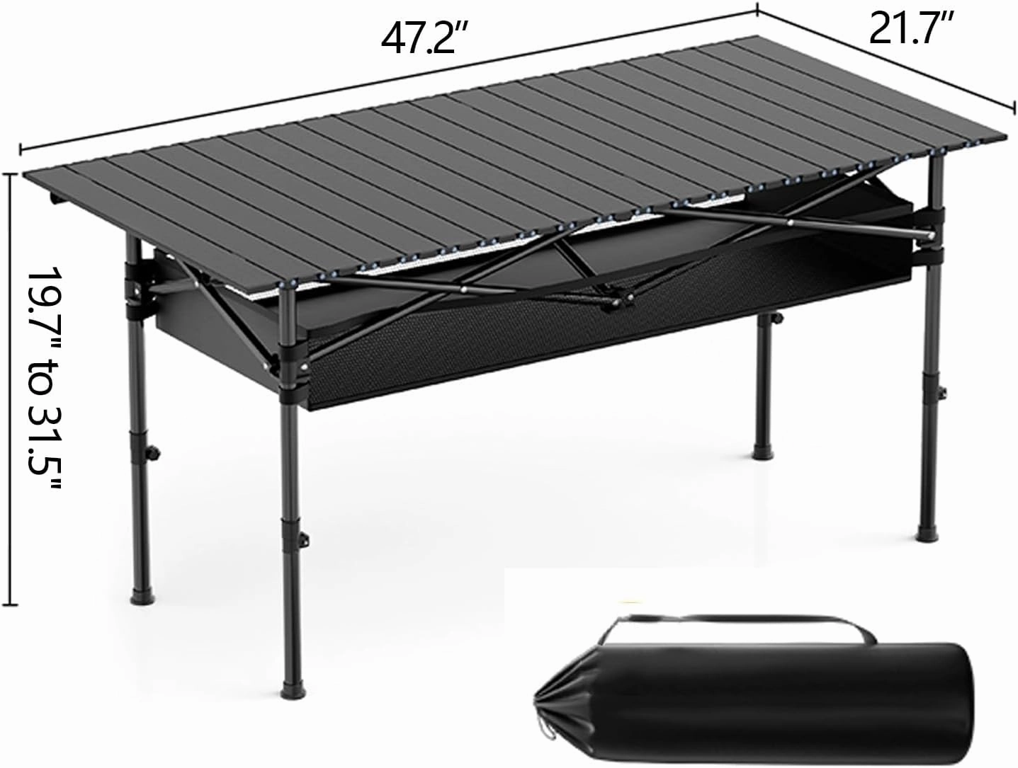 Camp Tables Portable Foldable Adjustable Height for 6-8 People, Outdoor Folding Camping Table with Storage for Outdoor Cooking Picnic Camp, Camping Cooking Essentials(Black)