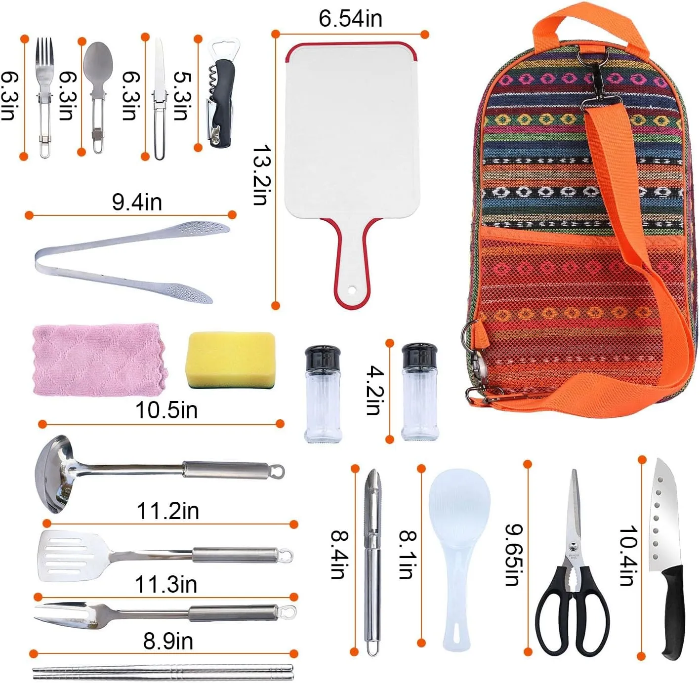 Camping Cooking Ware Set Camping Stove Cookware Kit Aluminum Pot Pan Kettle Set with Bowls Knife Fork Spoon Carabiner Spatula Cutting Board for Hiking Picnic Outdoor
