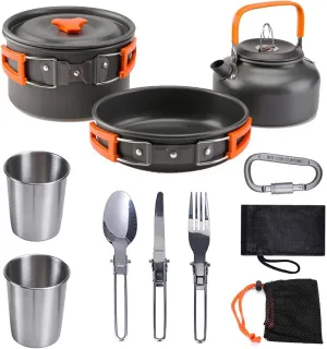 Camping Cookware Kit, Non-Stick Lightweight Pots Pan Set, Cookware Backpacking Kit for Camping Backpacking Outdoor Cooking and Picnic (Color : Orange)