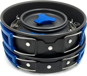 Camping Cookware Kit, Non-Stick Lightweight Pots Pan Set, Cookware Backpacking Kit for Camping, Outdoor Cooking and Picnic