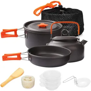 Camping Cookware Kit – Outdoor Cooking Set with Aluminum Pots & Travel Tableware for Hiking, Picnic, BBQ