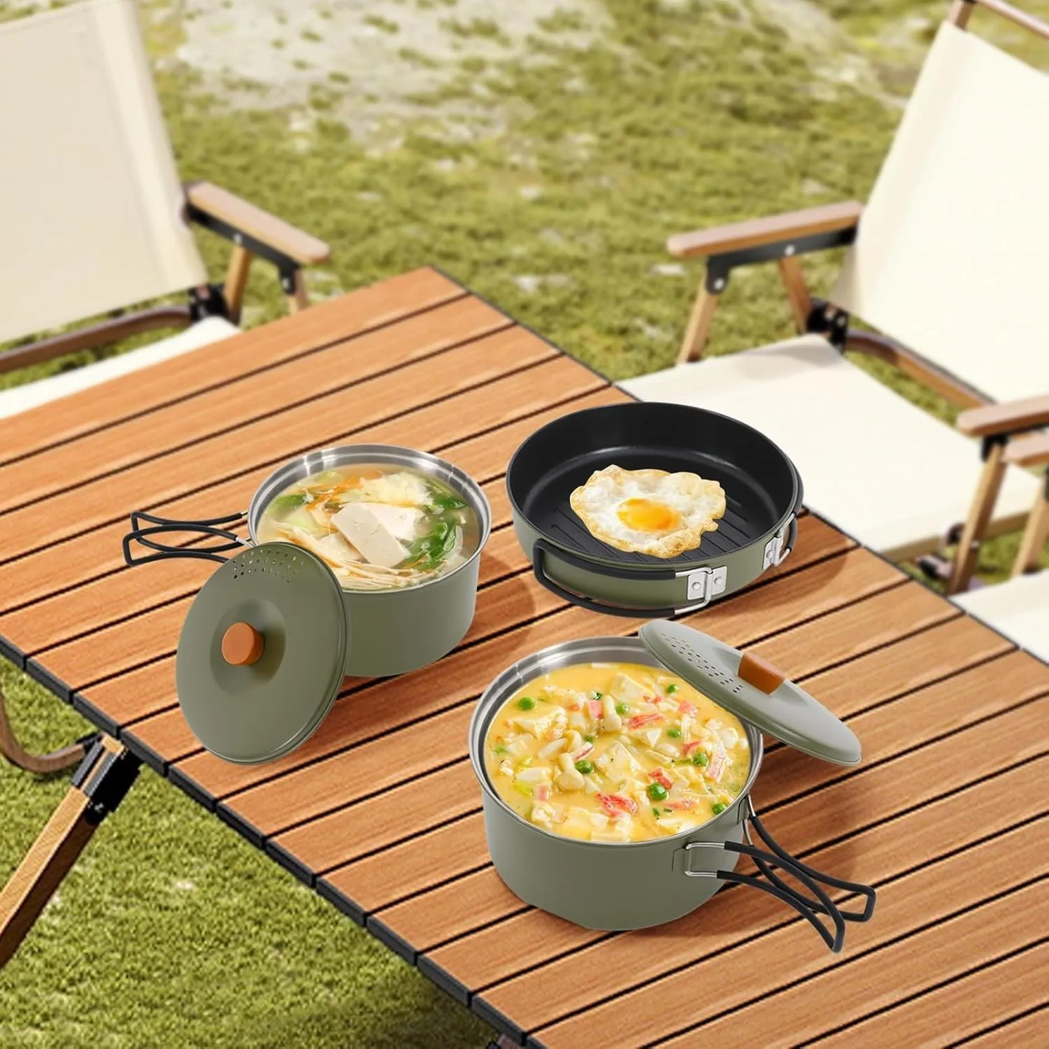 Camping Cookware Mess Kit, Foldable Stainless Steel Campfire Cooking Pots and Pans for Home RV Boat Camping Hiking and Picnic