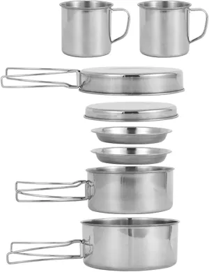 Camping Cookware Mess Kit,Camping Cooking Set for 3-4 People, Stainless Steel Camping Pots and Pans Set, Stackable Lightweight Camp Cooking Set for Outdoor Backpacking Camping Hiking Picnic