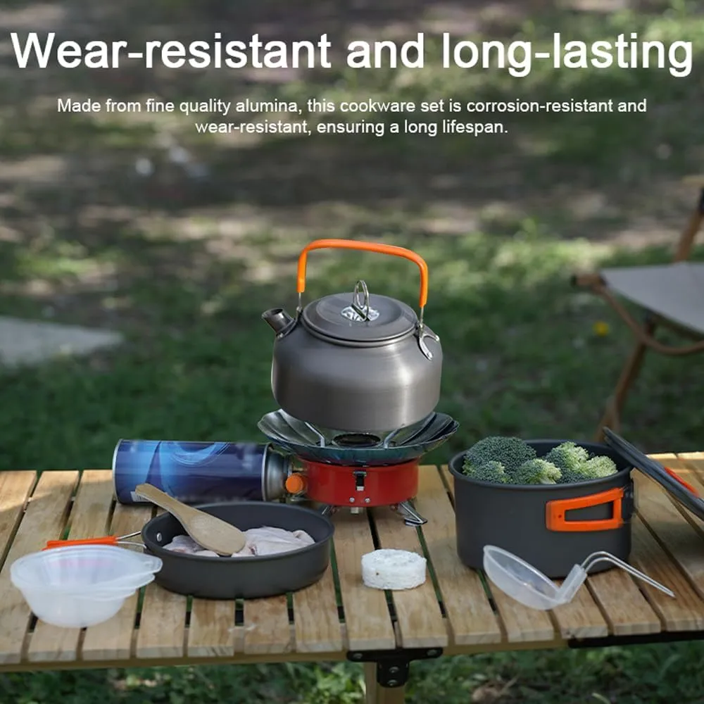 Camping Cookware Set 11 - Piece | Alumina Pot & Frying Pan | Lightweight Outdoor Cooking Kit for Hiking/Backpacking/Picnic | Nesting Design with Storage Bag