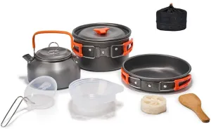 Camping Cookware Set 11 - Piece | Alumina Pot & Frying Pan | Lightweight Outdoor Cooking Kit for Hiking/Backpacking/Picnic | Nesting Design with Storage Bag