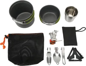 Camping Cookware Set 12 in 1 | Portable Outdoor Stove & Pots for Hiking/Backpacking/Picnic | 3000W Fast Heating & Windproof | Foldable Utensils & Lightweight Aluminum
