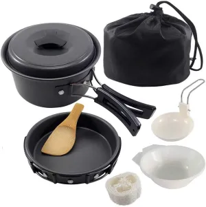 Camping Cookware Set 2 Person Camping Gear Campfire Utensils Non-Stick Cooking Lightweight Stackable Pot Pan Bowls Storage Bag (Color : A) (C)