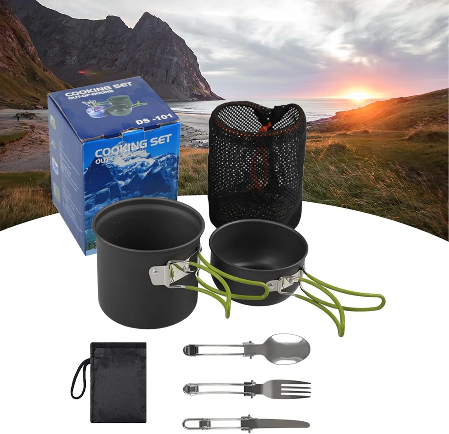 Camping Cookware Set, Backpacking Cooking Set with Pans, Stainless Steel Cooking Set, Non-Stick Camping Kitchen Pots for Hiking, Camping, and Picnic (Orange)