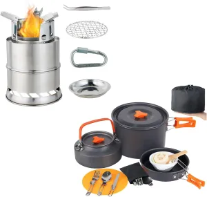 Camping Cookware Set, MEETSUN 18 Pcs High Capacity Camping Mess Kit 3L Camping Pot 4 Person Camping Gear and Equipment with Camping Coffee Pot Chopping Board Folding Knife Fork Set for Outdoor Picnic