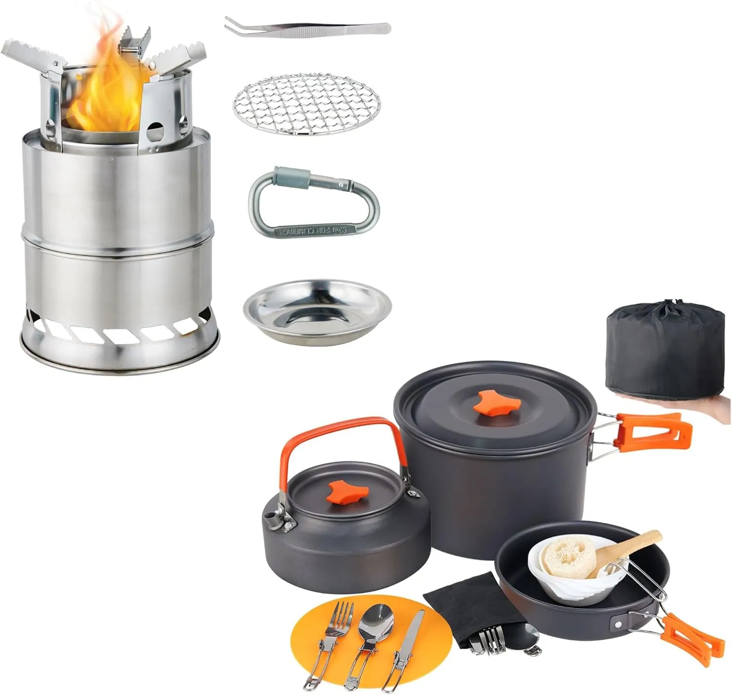 Camping Cookware Set, MEETSUN 18 Pcs High Capacity Camping Mess Kit 3L Camping Pot 4 Person Camping Gear and Equipment with Camping Coffee Pot Chopping Board Folding Knife Fork Set for Outdoor Picnic