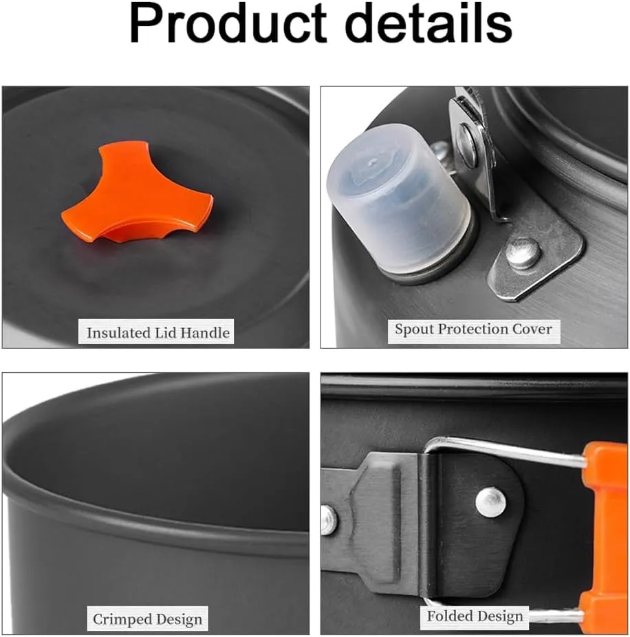 Camping Hiking Cookwa Set Outdoor Portable Picnic Cookwa Kit Alumina Pot Frying Pan Set Travel Cooking Accessory