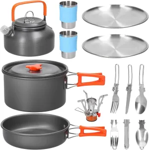 Camping Hiking Cookware Set Outdoor Portable Picnic Cookware Kit Aluminum Alloy Pot Frying Pan Kettle Cups Set Travel Cooking Accessory