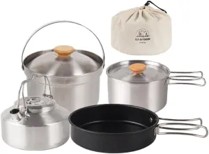 Camping Hiking Cookware Set Outdoor Portable Picnic Cookware Kit Stainless Steel Pot Frying Pan Kettle Set Travel Cooking Accessory