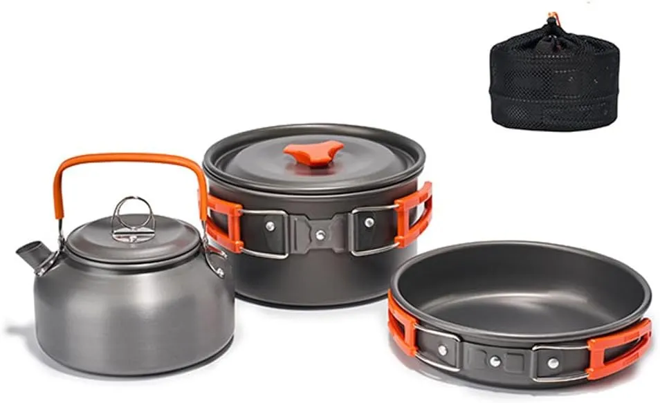 Camping Hiking Cookware Set Portable Picnic Alumina Pot Frying Pan Set Travel Cooking Accessory for Camping Hiking