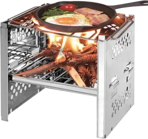 Camping Wood Stove Portable Folding Camping Wood Stove Lightweight Titanium Wood Burning Backpacking Stove for Outdoor Hiking