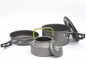 Camping Backpack Tableware Set - Outdoor Cookware Pot, Frying Pan, Teapot & Kettle, Lightweight Aluminum Survival Hiking Military Boiler for Picnic & Camping (2-3 Person)