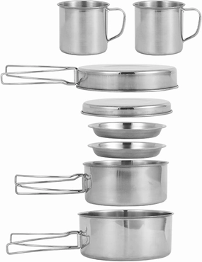 Camping Cooking Set for 3-4 People, Stainless Steel Camping Pots and Pans Set, Stackable Lightweight Camp Cooking for Outdoor Backpacking Hiking Picnic Pots and Pans