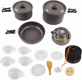 Camping Cookware Kit Portable Practical High Hardness Anti Scald Pot Kettle Set for Outdoor Picnic Aluminum Alloy Stainless Steel PP Plastic Bamboo Spoon 1512g 4 5 Persons