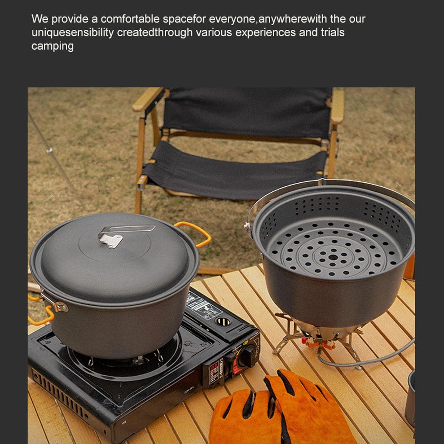 Camping Cookware Mess Kit, 5L Large Capacity Outdoor Picnic Pot, Portable Camping Cookware Kit, Outdoor Cookware for Barbecue Cooking Boiling Steaming Grilling