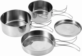Camping Cookware Set, 4Pcs Stainless Steel Cookware Set for Camping Picnic Outdoor, Portable Pan Pot Plate Tableware