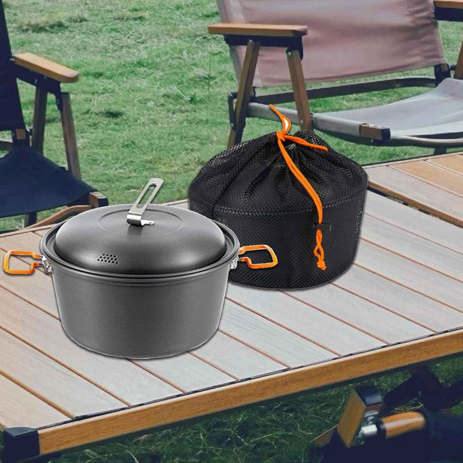 Camping Pot Cooking Pot with Lid Soup Pot Stainless Steel Cookware Outdoor Pot for Barbecue Kitchen Backpacking Hiking Travel