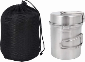 Camping Pot Set, 15.5x12.4cm/6.1x4.9in Portable Stainless Steel Cookware Pot Cooker Pans Kit with Storage Bag for Outdoor Backpacking Hiking