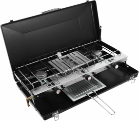 Camping Stove, Portable Stove 3 Burner 4.5KW Total Power Camp Stove Propane Piezo Ignition 22.2X11.81X13.38 Inch Camping Stoves Portable Propane for Car Camping BBQ Picnics (Black)