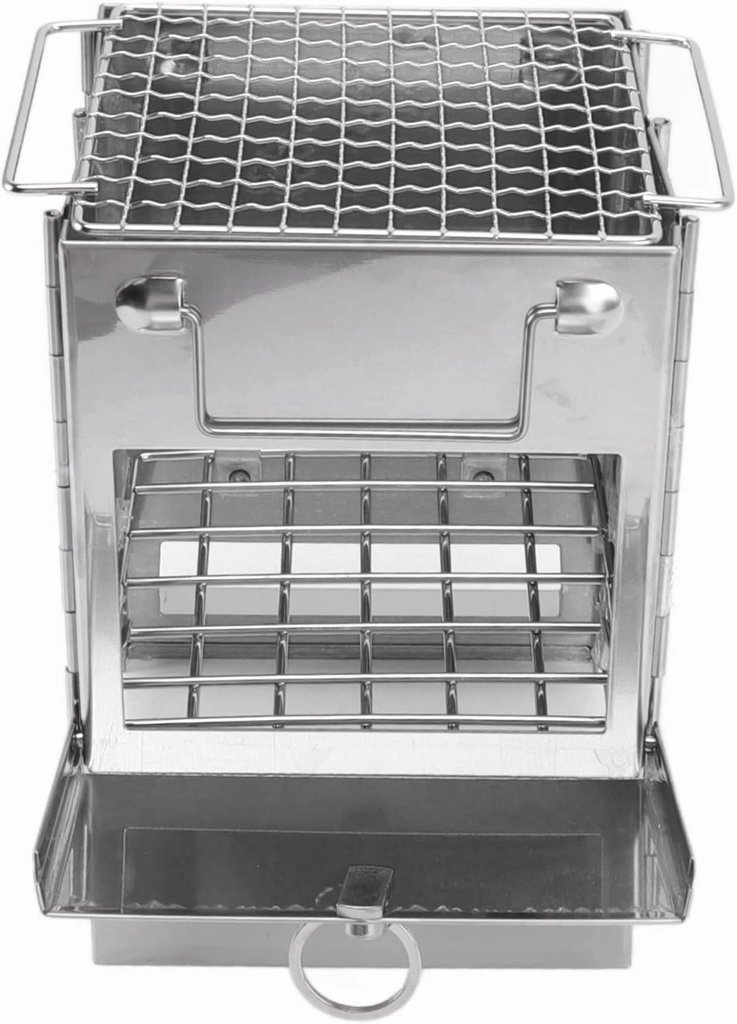 Camping Wood Stove, Stainless Steel Foldable Integrated Mini Barbecue Grill for Outdoor Picnic, Portable Cooking Stove for Camping and Hiking