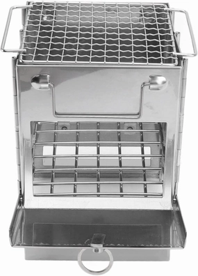 Camping Wood Stove, Stainless Steel Foldable Integrated Mini Barbecue Grill for Outdoor Picnic, Portable Cooking Stove for Camping and Hiking