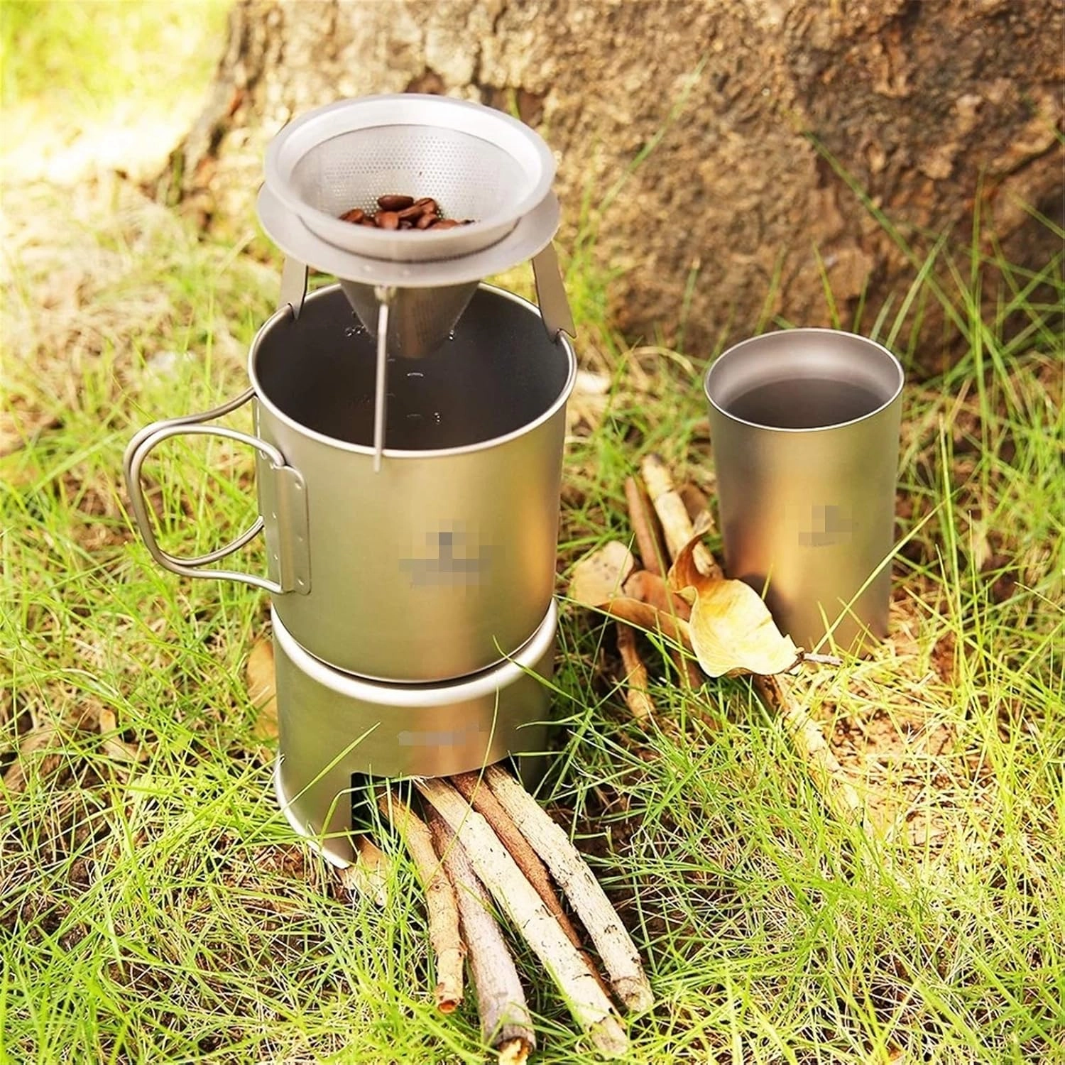 Camping Wood Stove Wood Camping Stove Ultra-Lightweight Titanium Backpacking Stove for Camping Cooking (Color : Silver Size : 80 * 91mm) (Silver 80 * 91mm)